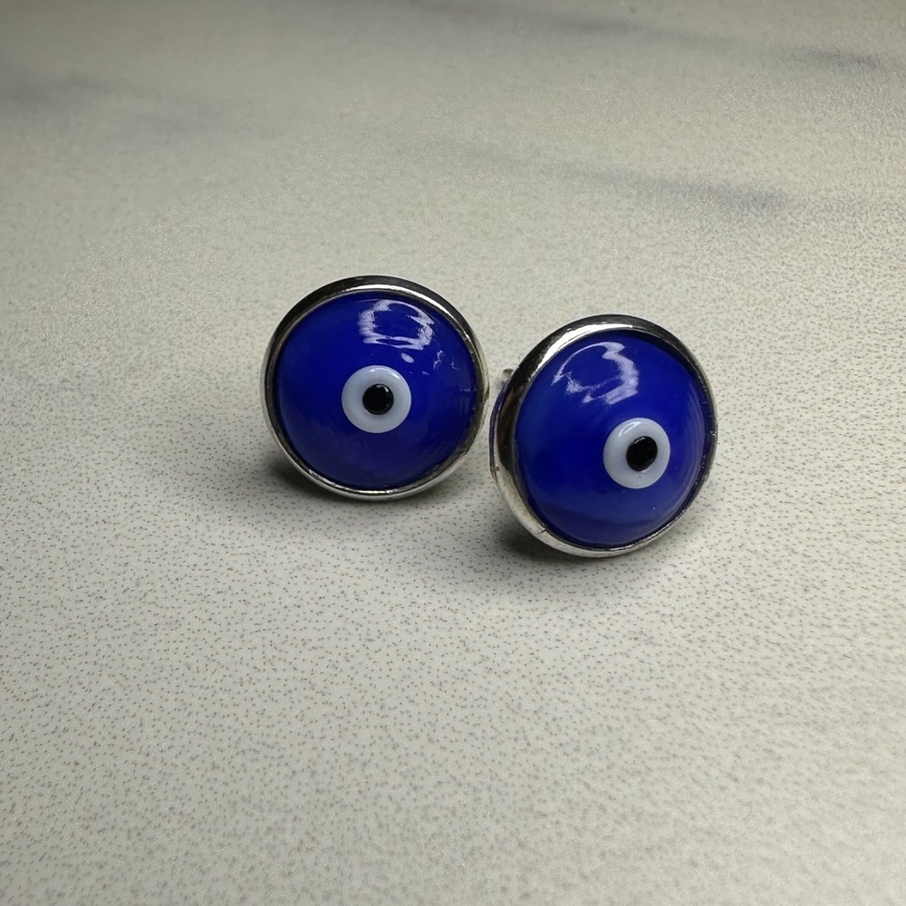 Evil Eye Stud‎ Earrings Blue Glass Sterling Silver 925 Protection Jewelry